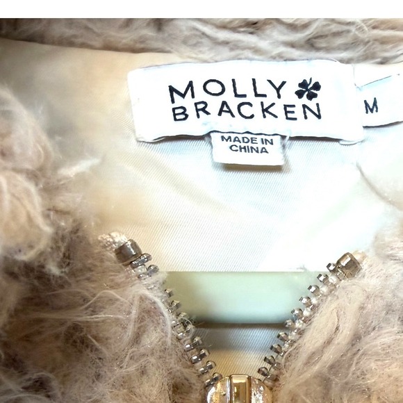 Molly Bracken Beige Shaggy Faux Fur Zip Up Jacket Women's Size Medium - Picture 3 of 7